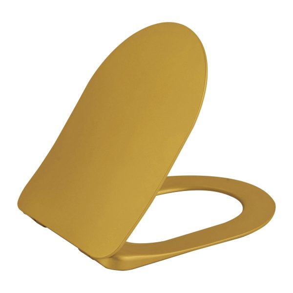 Flat Wc-zitting Goud Duroplast, Quick Release, Inox Scharnieren, Softclose