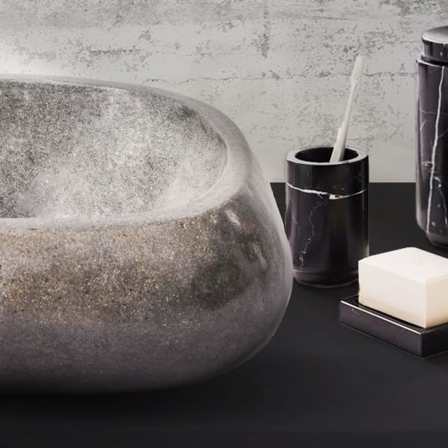 Waskom Van natuurlijke Riviersteen Zwart 30cm x 35 cm x 15cm x15cm