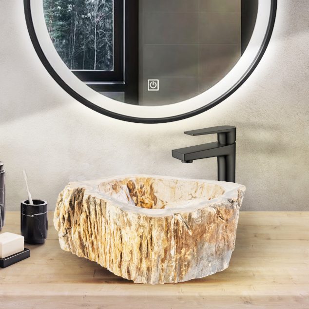 Waskom fossiel hout 30cm-35cmx15cm