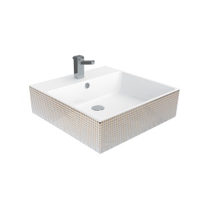 Mass Opbouw Wastafel Wit Met Goud Details 50x50cm